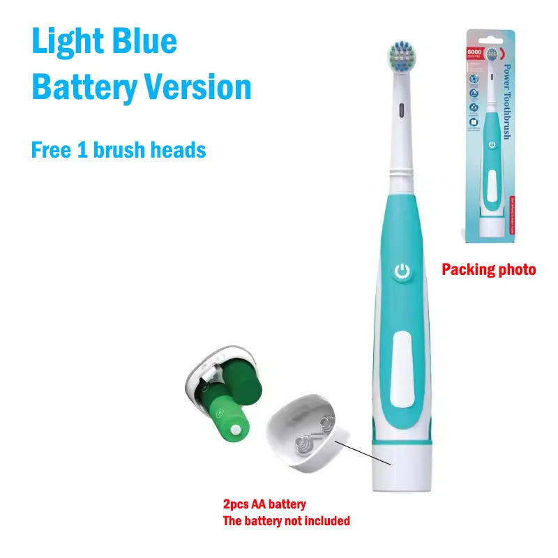Electric Toothbrush Rounded Vibrate Heads Teeth Brush Soft Bristle Rotation Gum Care Battery Power Teeth Whitening For Adults