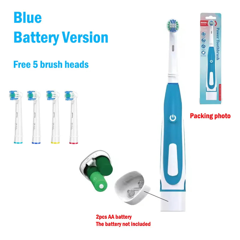 Electric Toothbrush Rounded Vibrate Heads Teeth Brush Soft Bristle Rotation Gum Care Battery Power Teeth Whitening For Adults