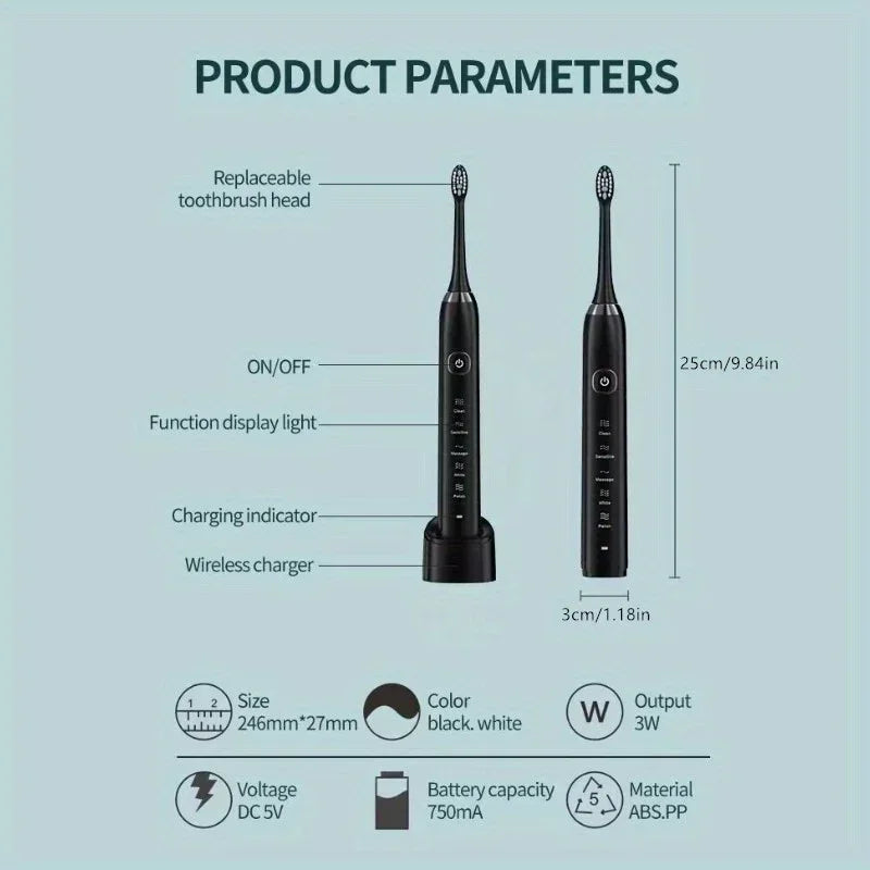 Electric Toothbrush Comes Brush Heads A Rechargeable Portable Electric Whitening Toothbrush with Holder and Travel Case