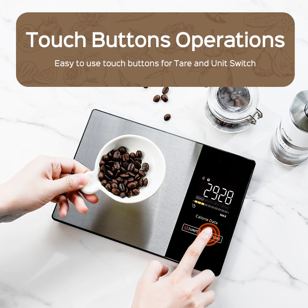 5kg Kitchen Food Scale, Smart Food Calorie Scale Kitchen Cooking Baking Scales, Stainless Steel Nutrition Scale with Free App