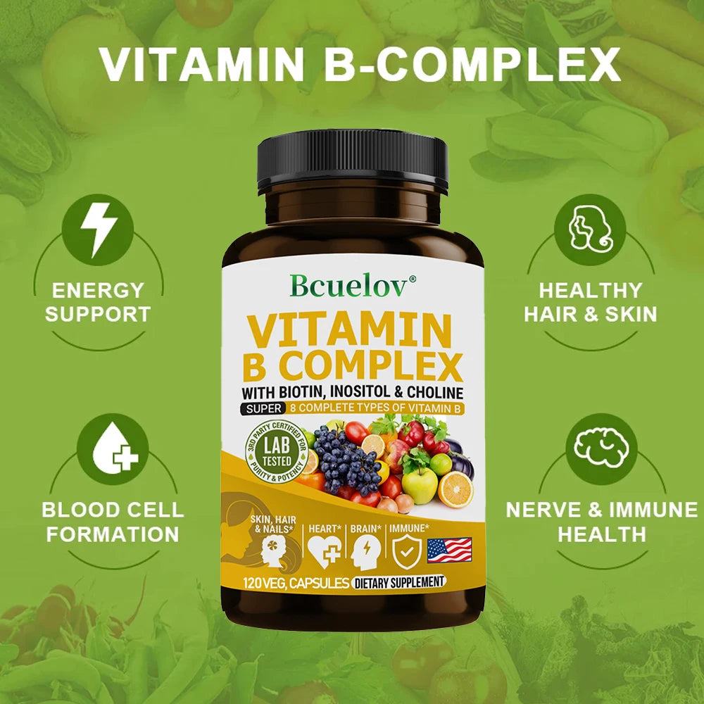 Vitamin B Complex - Boosts Immunity, Promotes Energy Metabolism, Supports Nervous System Health, Non-GMO, 120 Capsules
