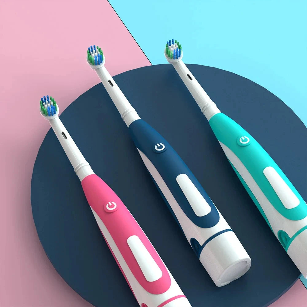 Electric Toothbrush Rounded Vibrate Heads Teeth Brush Soft Bristle Rotation Gum Care Battery Power Teeth Whitening For Adults