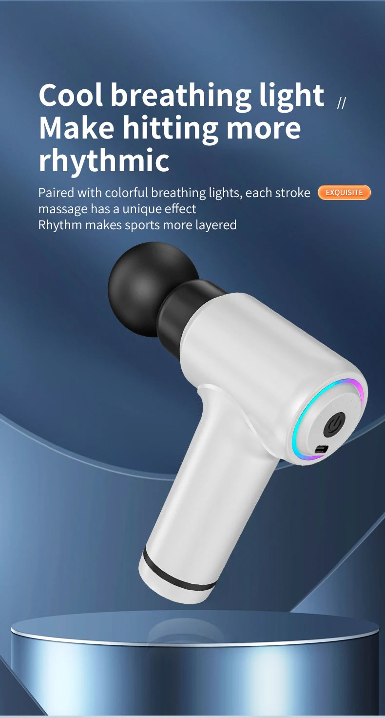 MUKASI Massage Gun with Detachable Extended Handle, Deep Tissue Muscle Massager, Cool Breathing Light, for Muscle Pain Relief