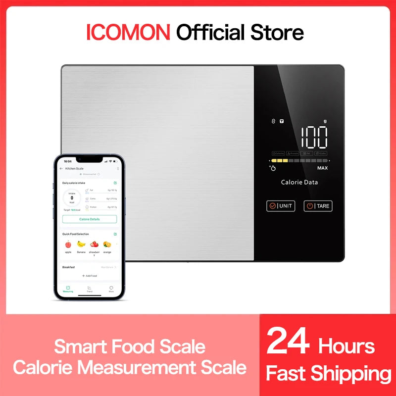 5kg Kitchen Food Scale, Smart Food Calorie Scale Kitchen Cooking Baking Scales, Stainless Steel Nutrition Scale with Free App