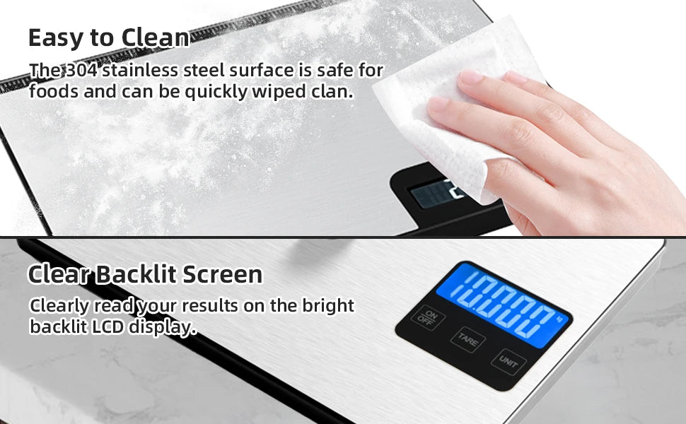 Food Scale 33lb/15Kg Digital Kitchen Scale for Food Ounces and Grams Cooking Baking 1g/0.1oz Precise Graduation USB Rechargeable