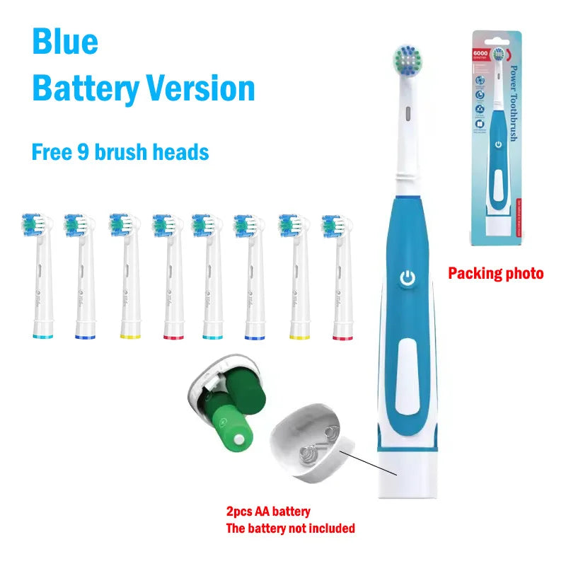 Electric Toothbrush Rounded Vibrate Heads Teeth Brush Soft Bristle Rotation Gum Care Battery Power Teeth Whitening For Adults