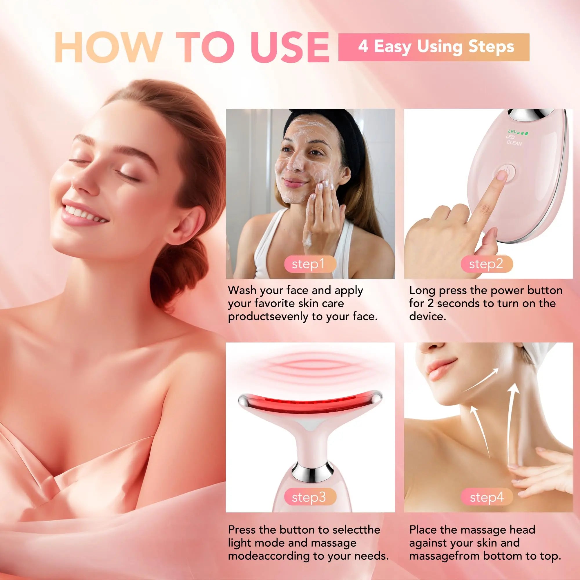Red Light Therapy for Face/Neck, 7 Color LED Facial Light Therapy Wand  Portable Face Neck Massager Wand for Skin Care
