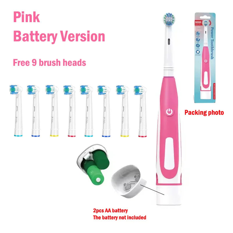 Electric Toothbrush Rounded Vibrate Heads Teeth Brush Soft Bristle Rotation Gum Care Battery Power Teeth Whitening For Adults
