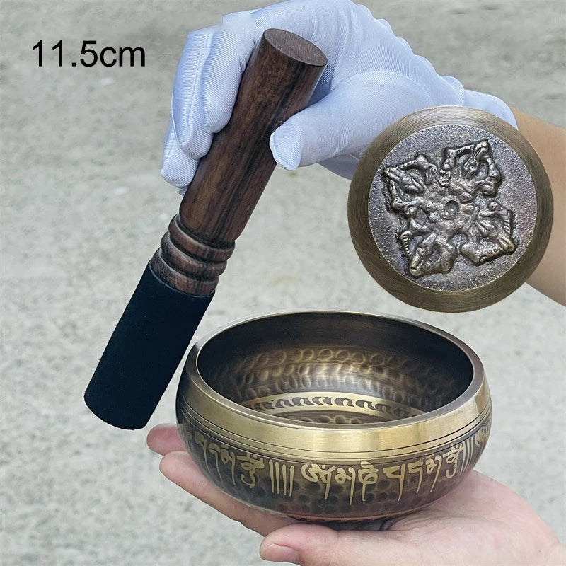Brass Singing Bowl Tibetan Sanskrit Handmade Yoga Meditation Instrument for Sound Healing Stress Relief Buddha Mindfulness