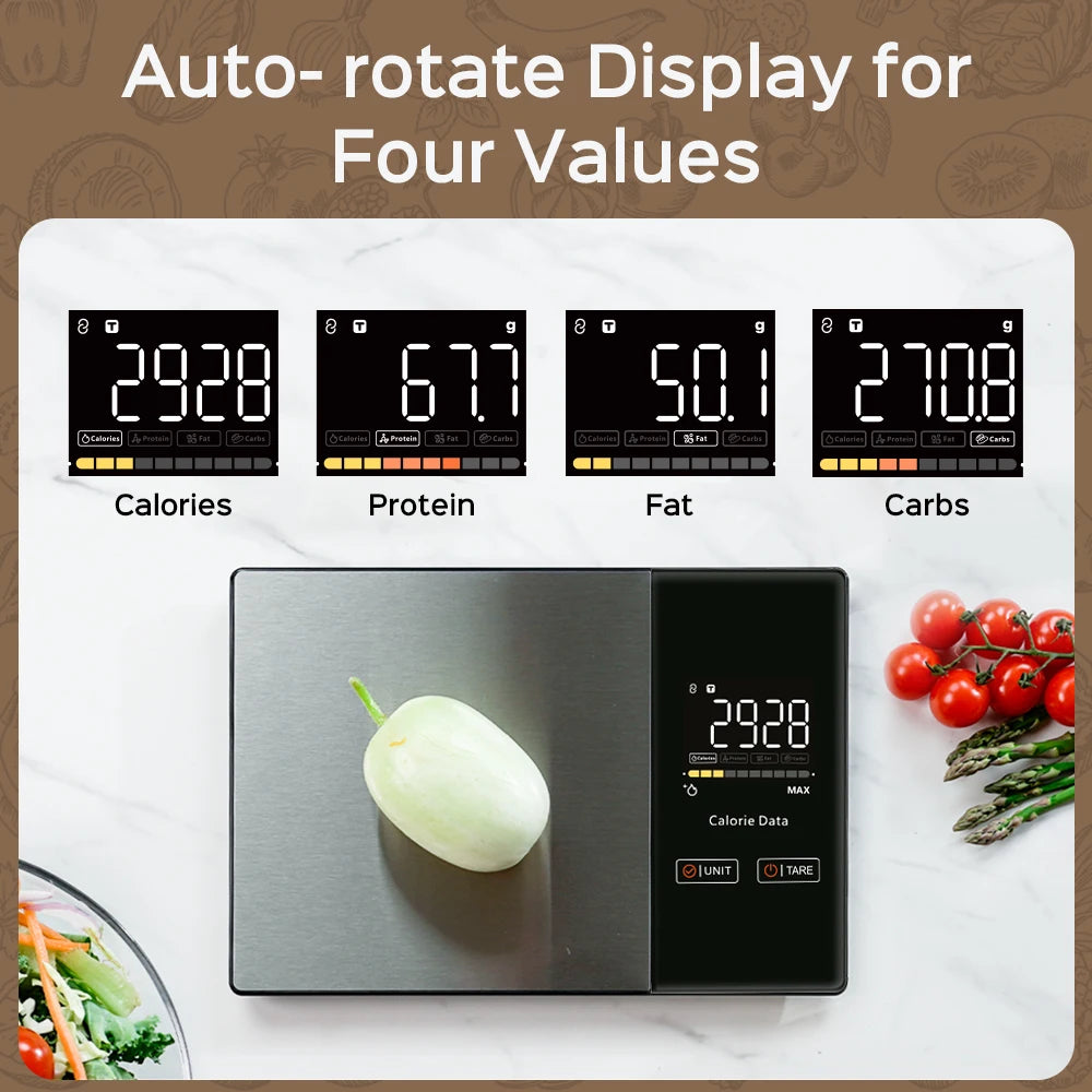 5kg Kitchen Food Scale, Smart Food Calorie Scale Kitchen Cooking Baking Scales, Stainless Steel Nutrition Scale with Free App