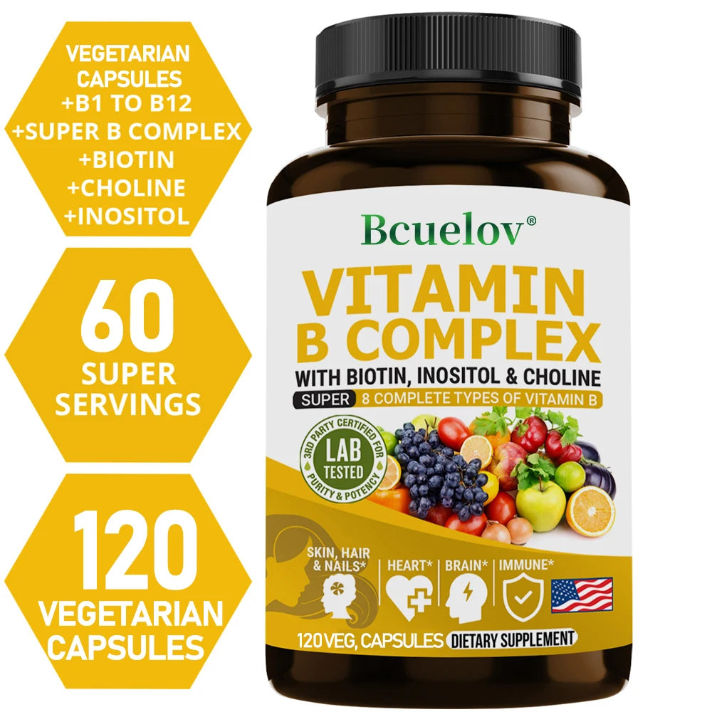 Vitamin B Complex - Boosts Immunity, Promotes Energy Metabolism, Supports Nervous System Health, Non-GMO, 120 Capsules