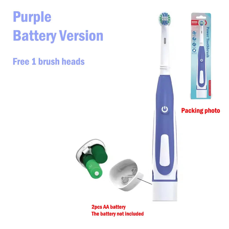 Electric Toothbrush Rounded Vibrate Heads Teeth Brush Soft Bristle Rotation Gum Care Battery Power Teeth Whitening For Adults