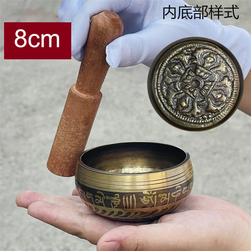 Brass Singing Bowl Tibetan Sanskrit Handmade Yoga Meditation Instrument for Sound Healing Stress Relief Buddha Mindfulness