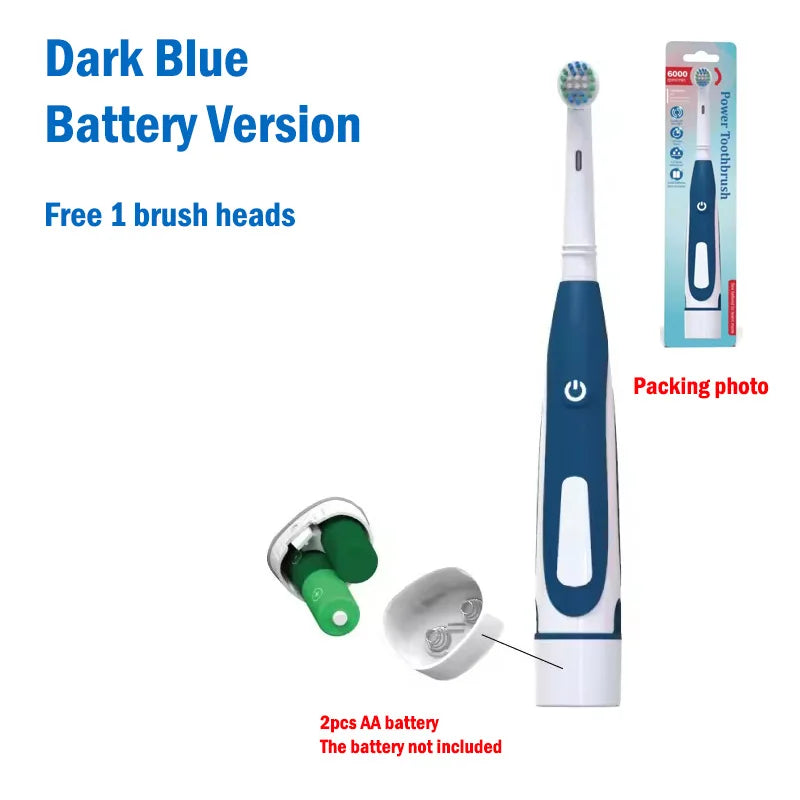 Electric Toothbrush Rounded Vibrate Heads Teeth Brush Soft Bristle Rotation Gum Care Battery Power Teeth Whitening For Adults
