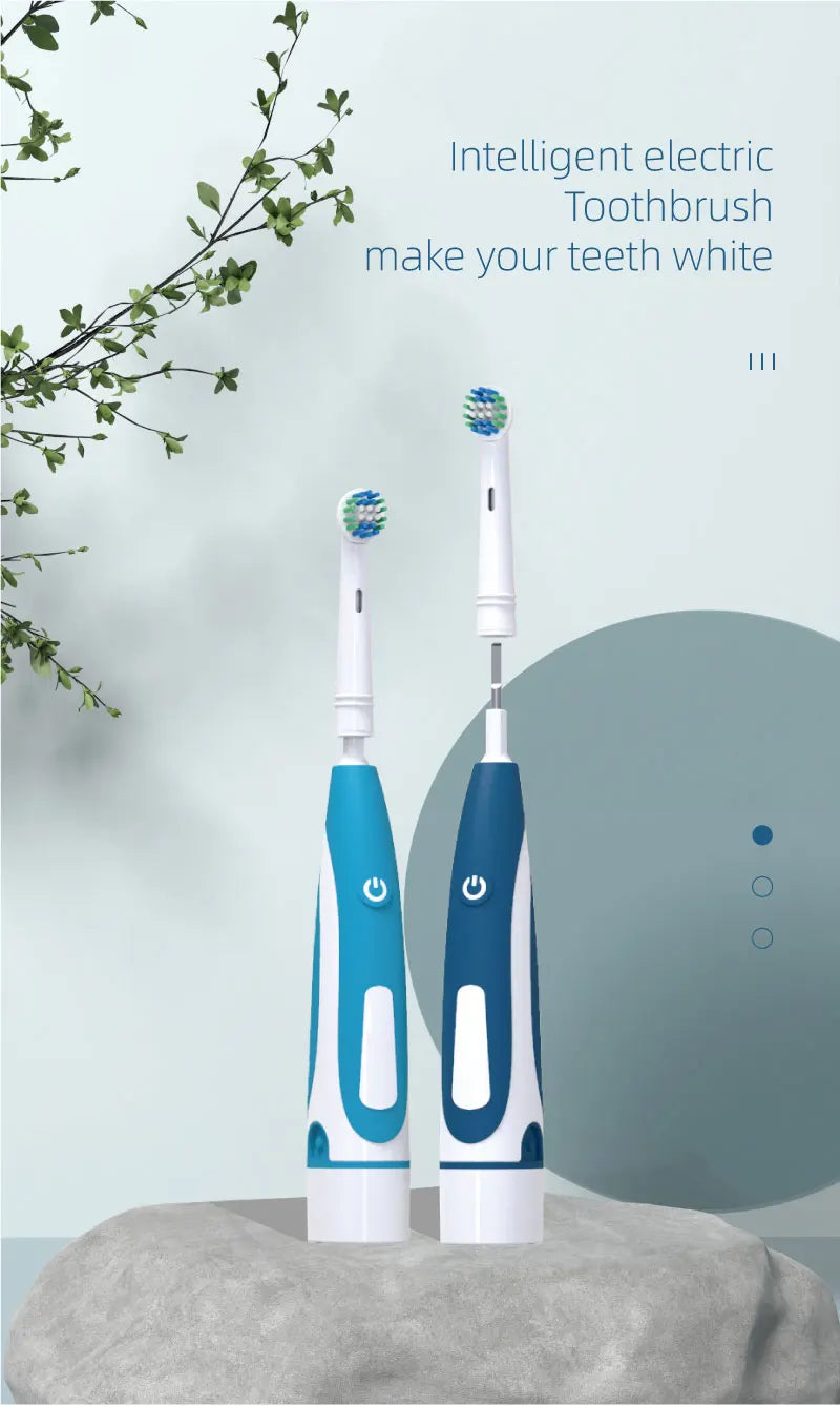 Electric Toothbrush Rounded Vibrate Heads Teeth Brush Soft Bristle Rotation Gum Care Battery Power Teeth Whitening For Adults