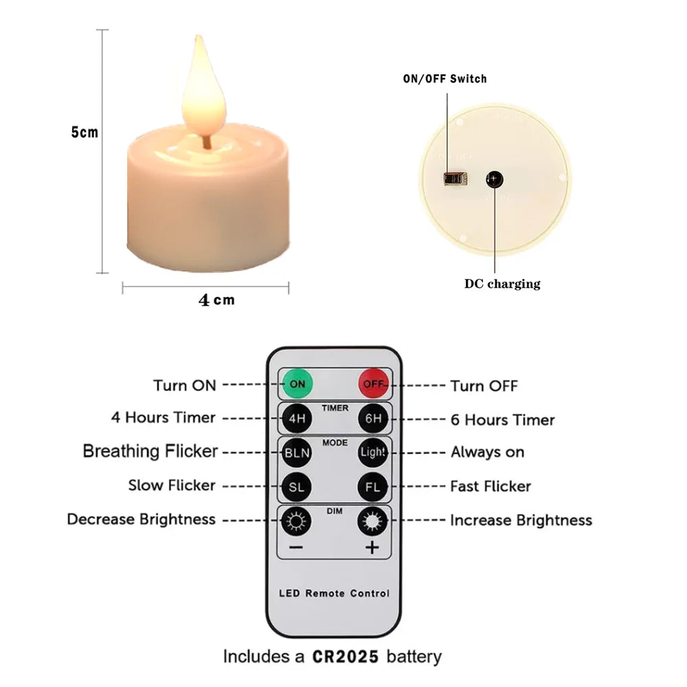 Flameless Flickering LED Candles Light Flameless Candles Rechargeable Candles for Wedding Decor Birthday Party Supplies Warm