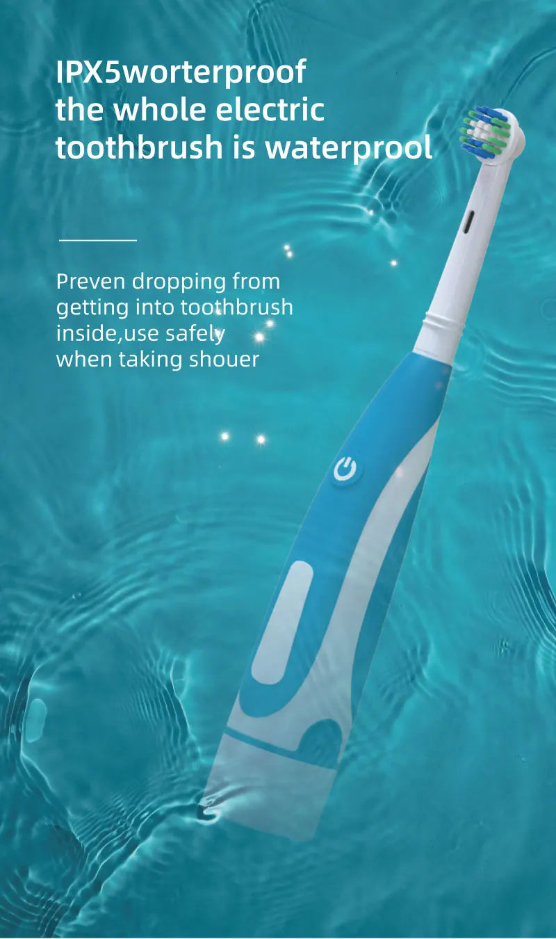 Electric Toothbrush Rounded Vibrate Heads Teeth Brush Soft Bristle Rotation Gum Care Battery Power Teeth Whitening For Adults