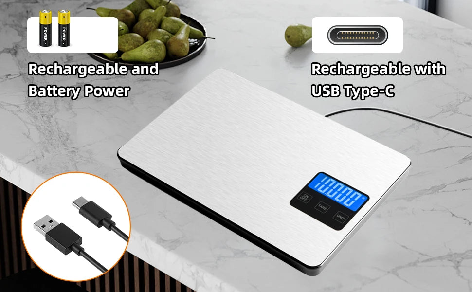 Food Scale 33lb/15Kg Digital Kitchen Scale for Food Ounces and Grams Cooking Baking 1g/0.1oz Precise Graduation USB Rechargeable