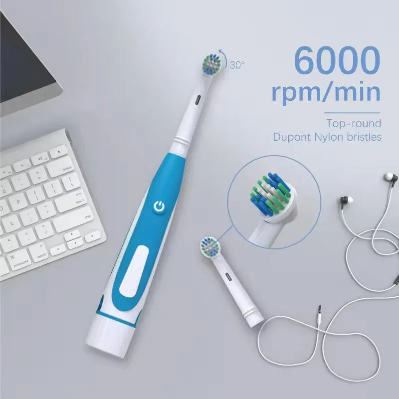 Electric Toothbrush Rounded Vibrate Heads Teeth Brush Soft Bristle Rotation Gum Care Battery Power Teeth Whitening For Adults