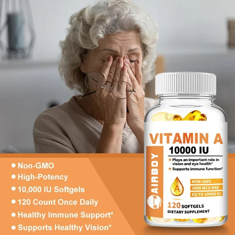 Vitamin A 10000IU - Supports Healthy Vision and Immune System, Skin Health - Non-GMO, Gluten FreeSupplements