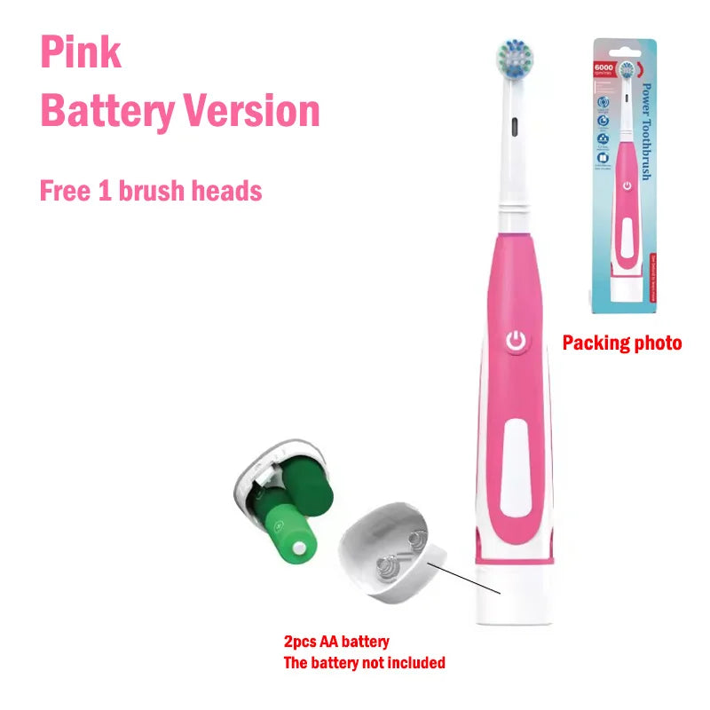 Electric Toothbrush Rounded Vibrate Heads Teeth Brush Soft Bristle Rotation Gum Care Battery Power Teeth Whitening For Adults