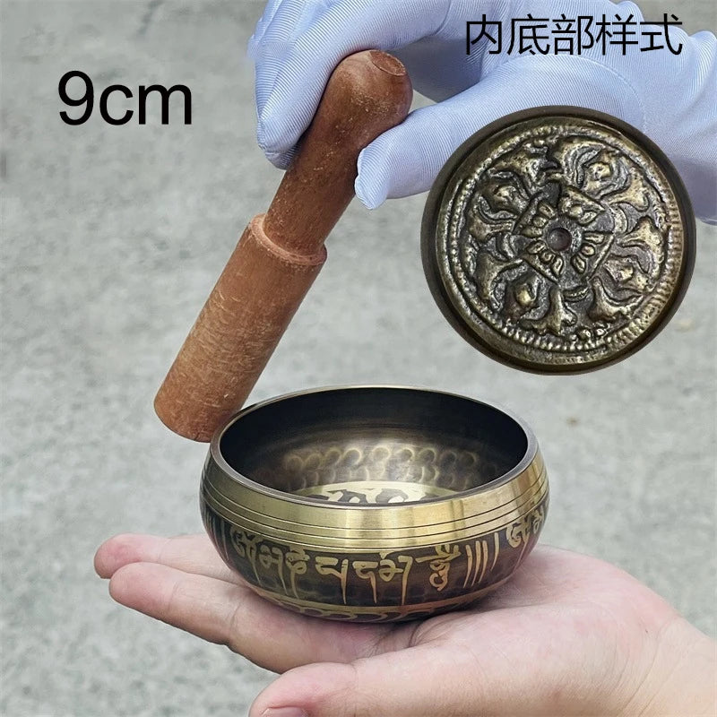 Brass Singing Bowl Tibetan Sanskrit Handmade Yoga Meditation Instrument for Sound Healing Stress Relief Buddha Mindfulness