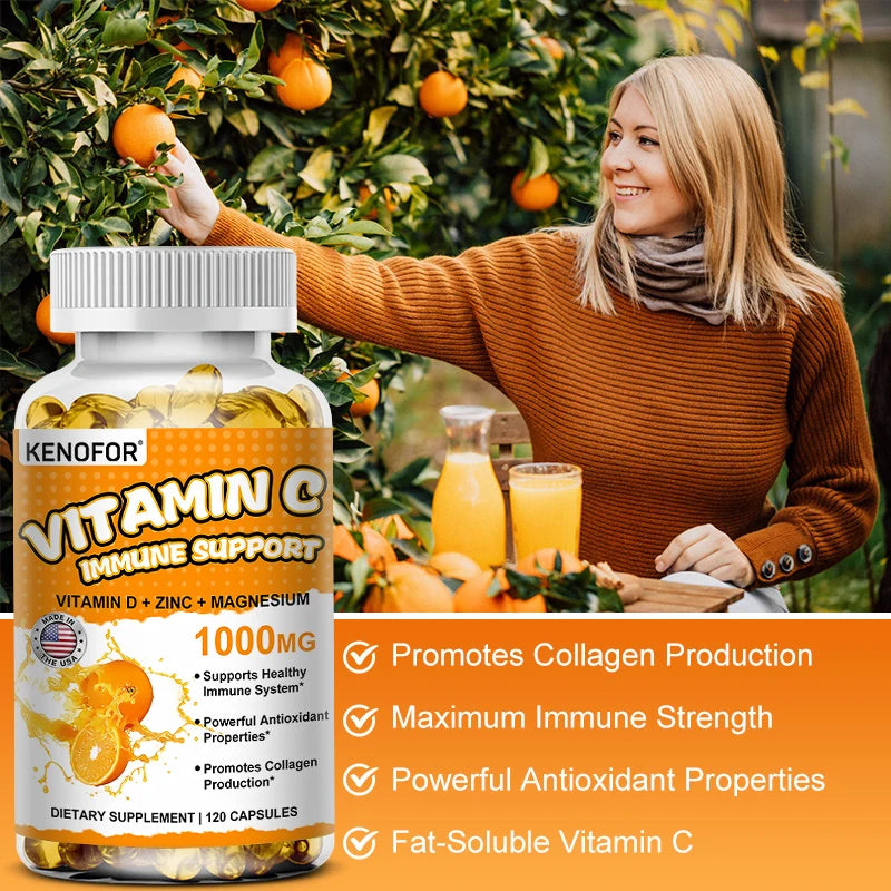 Vitamin C Supplement for Immune Support & Antioxidant Protection, Vegan Friendly, Non-GMO, Gluten Free, 30/60/120 Capsuels