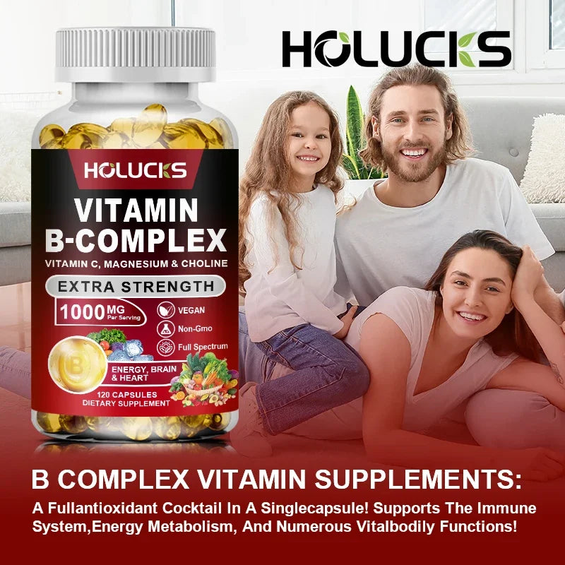 Vitamin B Complex Supplement - (B1, B2, B3, B5, B6, B7, B8, B9, B12 Folic Acid&Biotin) with Vitamin C, Inositol - Energy Healthy