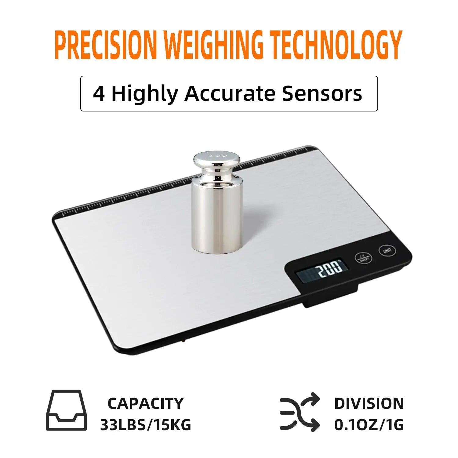 Food Scale 33lb/15Kg Digital Kitchen Scale for Food Ounces and Grams Cooking Baking 1g/0.1oz