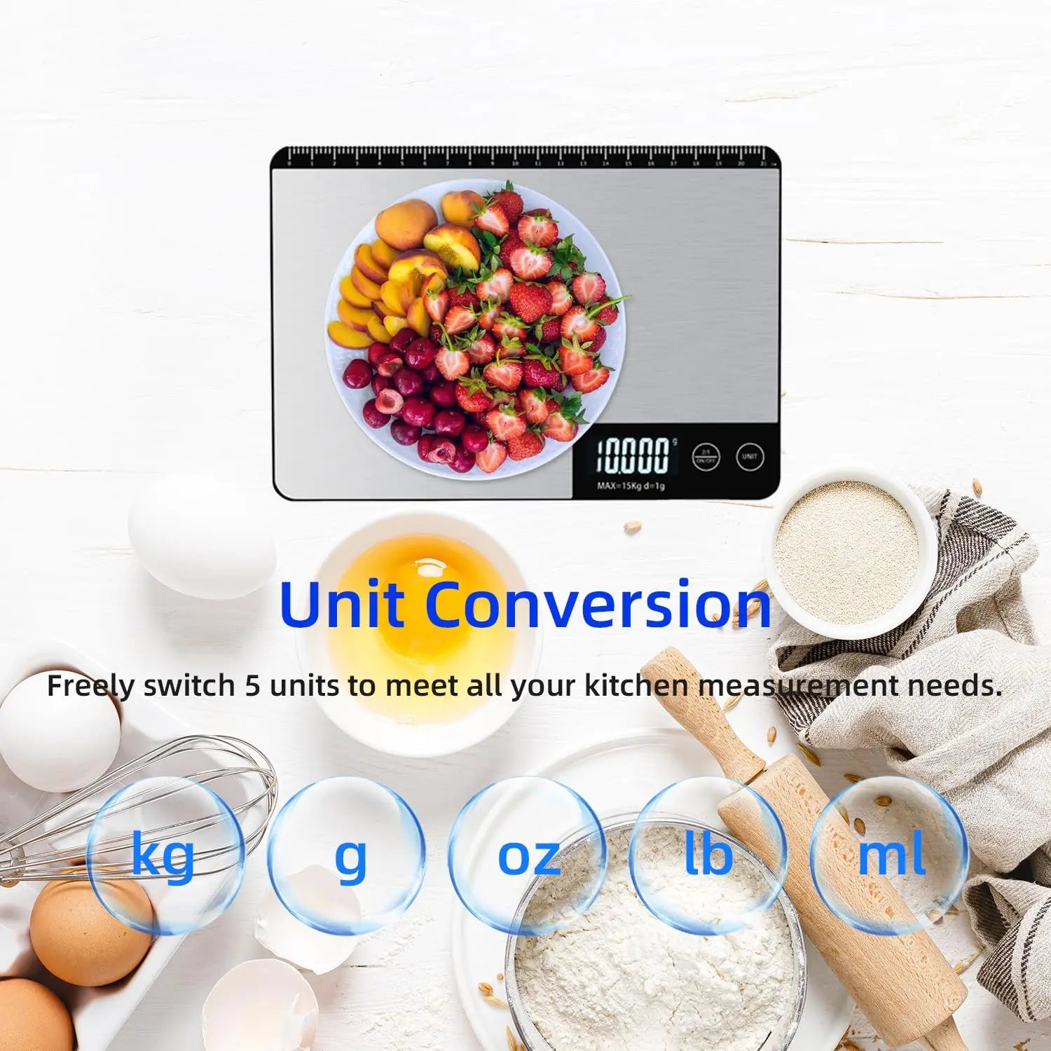 Food Scale 33lb/15Kg Digital Kitchen Scale for Food Ounces and Grams Cooking Baking 1g/0.1oz