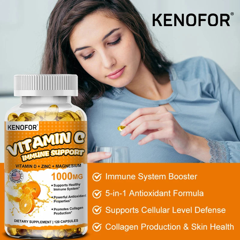 Vitamin C Supplement for Immune Support & Antioxidant Protection, Vegan Friendly, Non-GMO, Gluten Free, 30/60/120 Capsuels