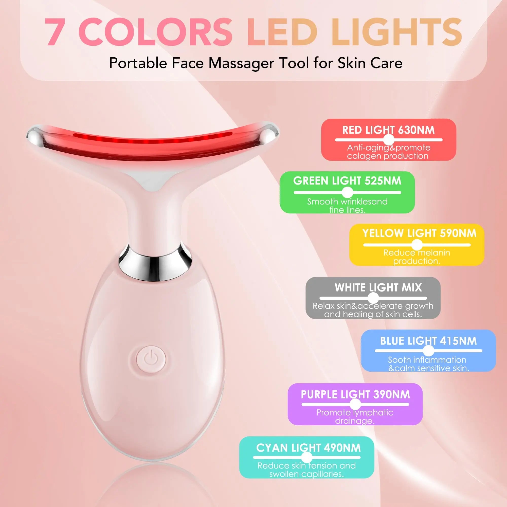 Red Light Therapy for Face/Neck, 7 Color LED Facial Light Therapy Wand  Portable Face Neck Massager Wand for Skin Care