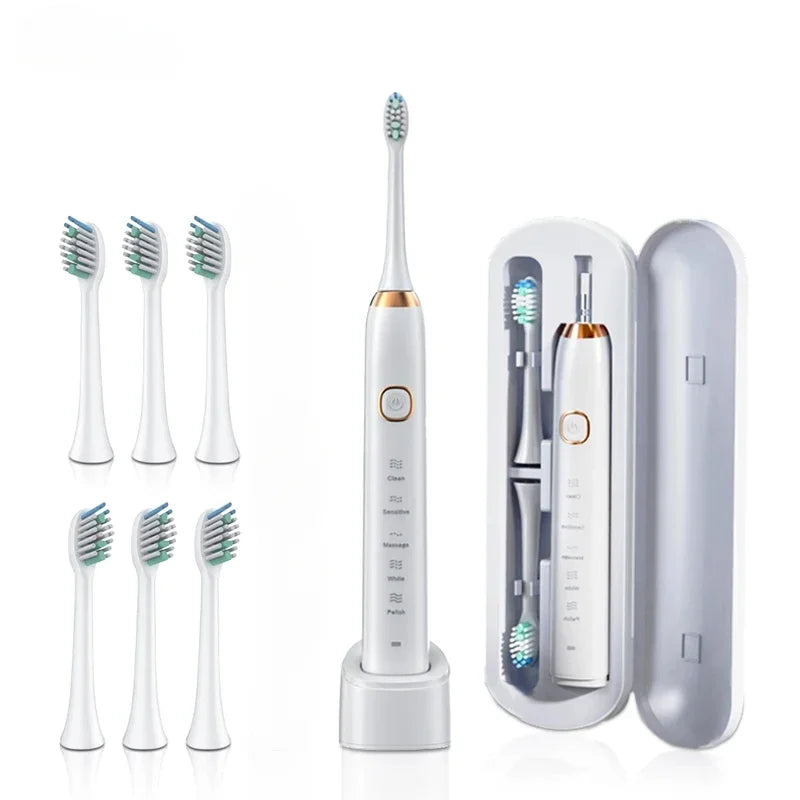 Electric Toothbrush Comes Brush Heads A Rechargeable Portable Electric Whitening Toothbrush with Holder and Travel Case