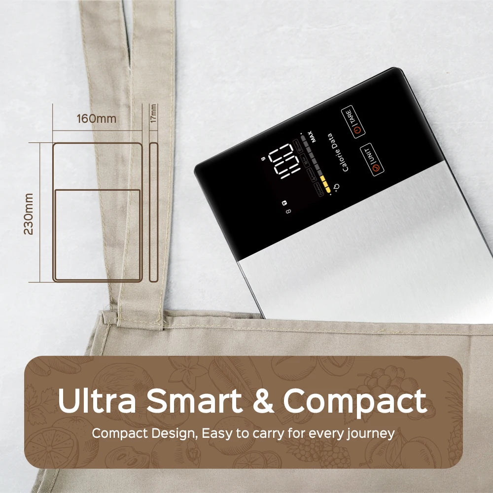 5kg Kitchen Food Scale, Smart Food Calorie Scale Kitchen Cooking Baking Scales, Stainless Steel Nutrition Scale with Free App