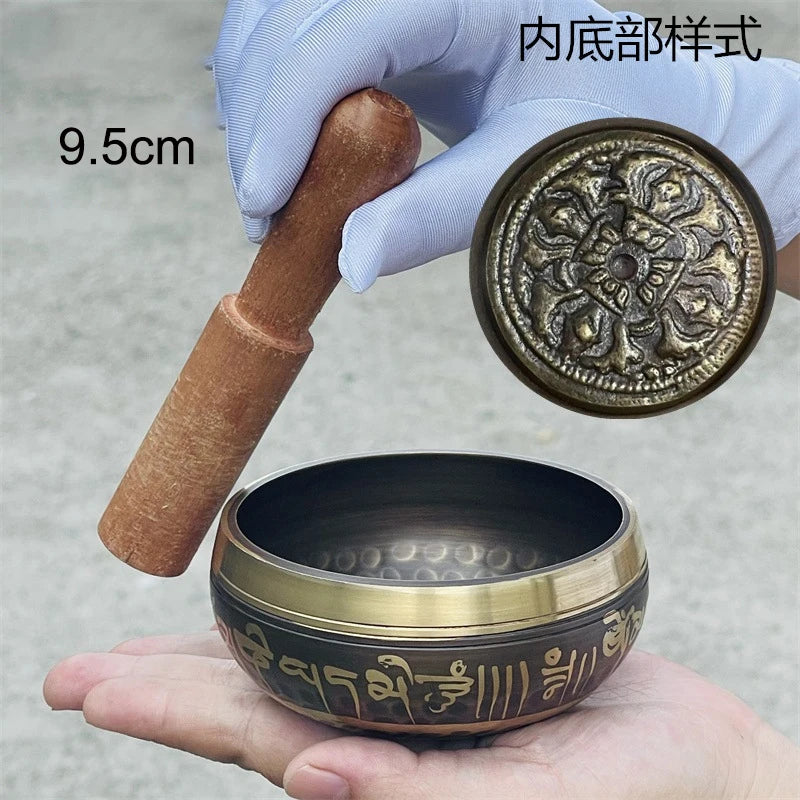 Brass Singing Bowl Tibetan Sanskrit Handmade Yoga Meditation Instrument for Sound Healing Stress Relief Buddha Mindfulness