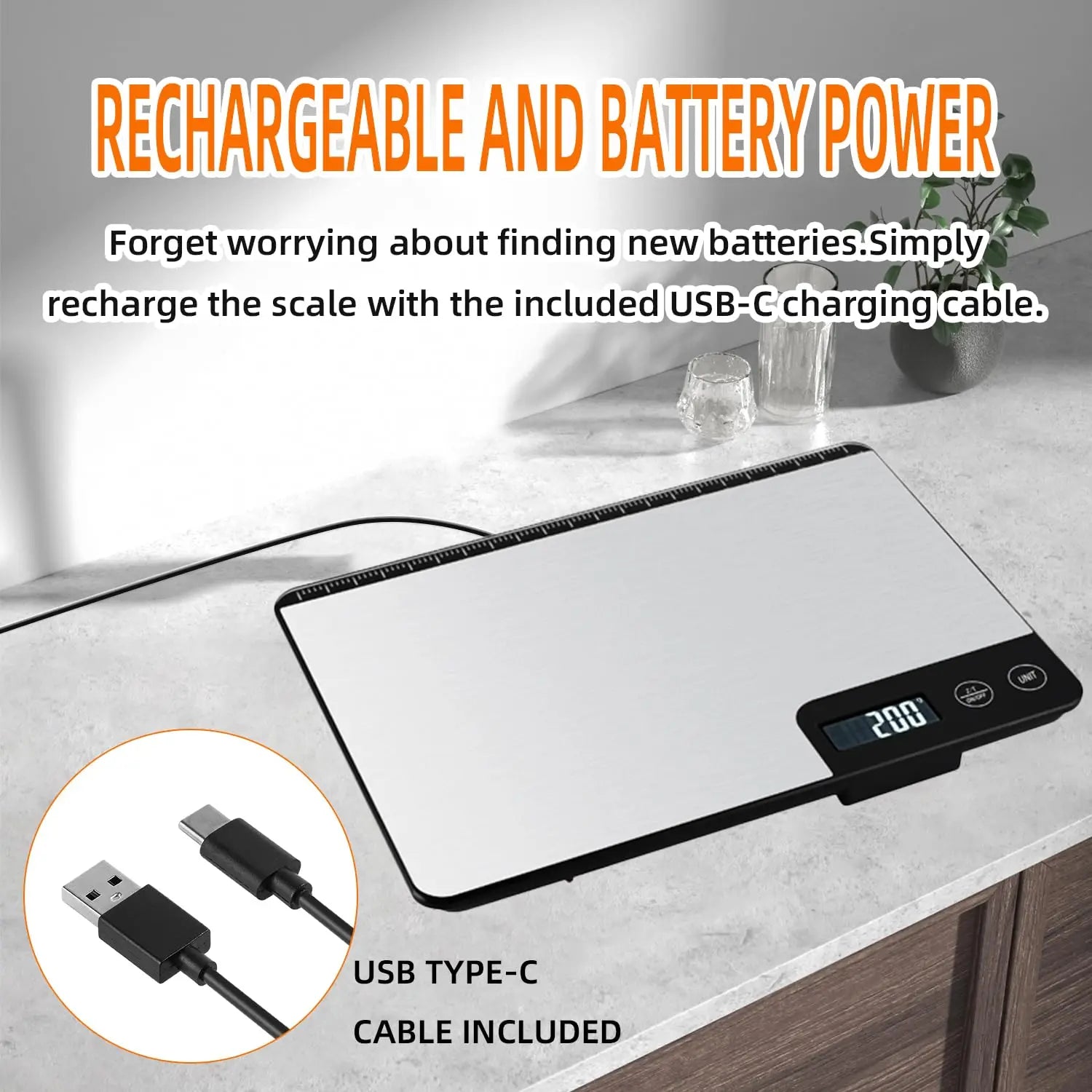 Food Scale 33lb/15Kg Digital Kitchen Scale for Food Ounces and Grams Cooking Baking 1g/0.1oz Precise Graduation USB Rechargeable