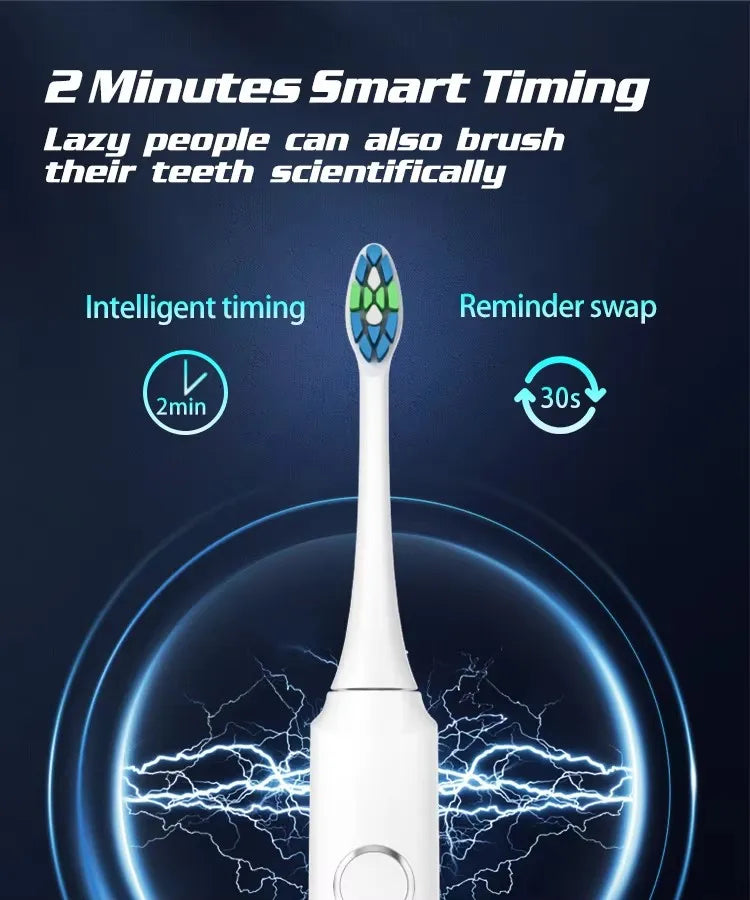 2025 New Electric Toothbrush with 6 Brush Heads and Charging Dock Rechargeable Automatic Ultrasonic IPX7 Waterpoof Toothbrush