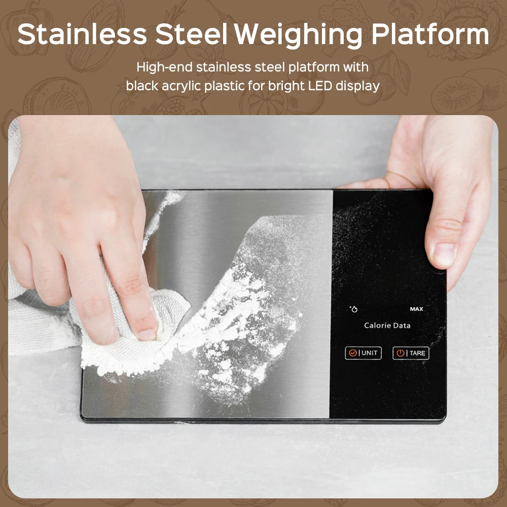 5kg Kitchen Food Scale, Smart Food Calorie Scale Kitchen Cooking Baking Scales, Stainless Steel Nutrition Scale with Free App