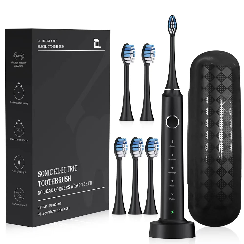 2025 New Electric Toothbrush with 6 Brush Heads and Charging Dock Rechargeable Automatic Ultrasonic IPX7 Waterpoof Toothbrush