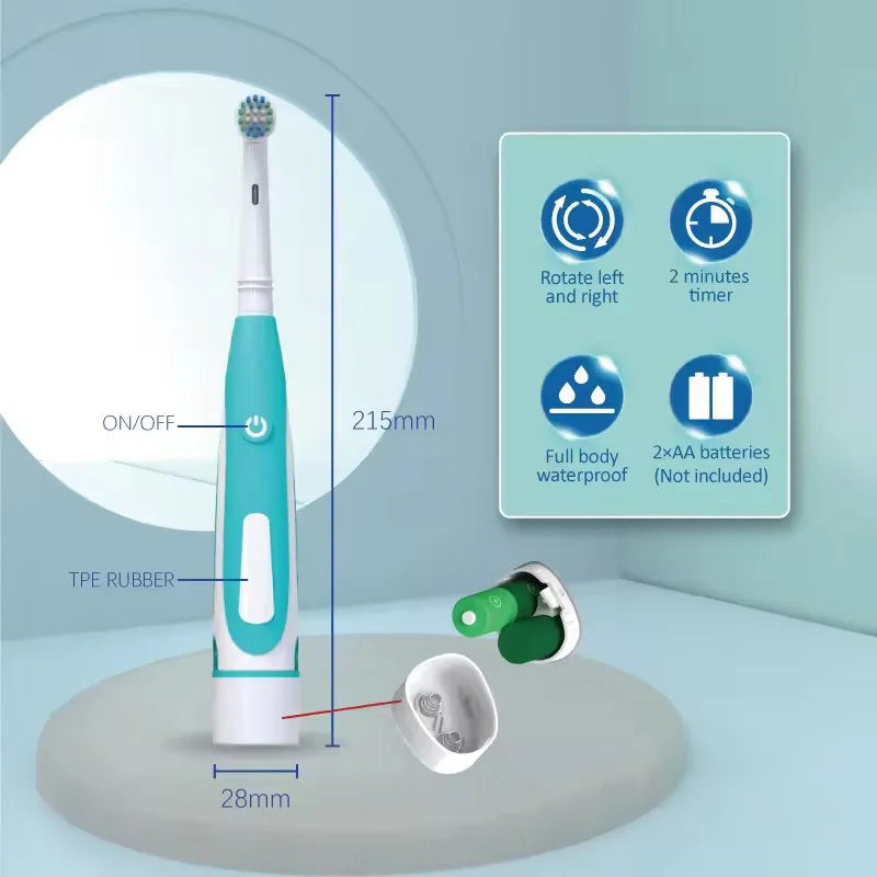 Electric Toothbrush Rounded Vibrate Heads Teeth Brush Soft Bristle Rotation Gum Care Battery Power Teeth Whitening For Adults