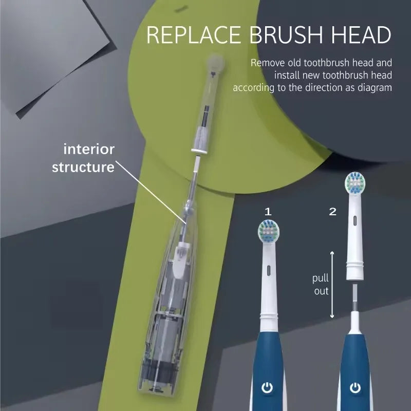 Electric Toothbrush Rounded Vibrate Heads Teeth Brush Soft Bristle Rotation Gum Care Battery Power Teeth Whitening For Adults