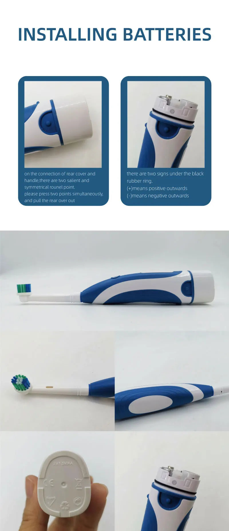 Electric Toothbrush Rounded Vibrate Heads Teeth Brush Soft Bristle Rotation Gum Care Battery Power Teeth Whitening For Adults