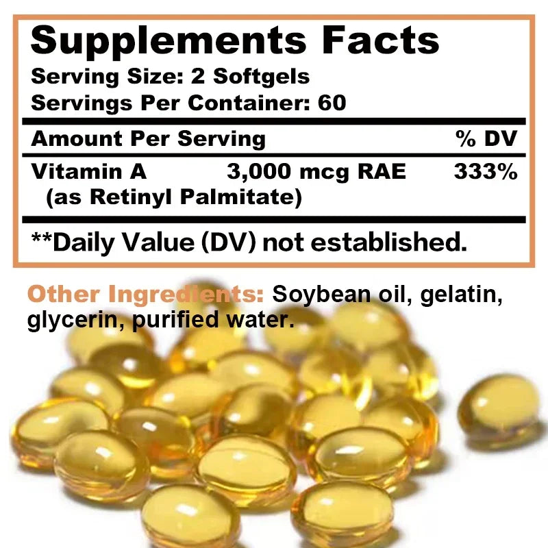 Vitamin A 10000IU - Supports Healthy Vision and Immune System, Skin Health - Non-GMO, Gluten FreeSupplements