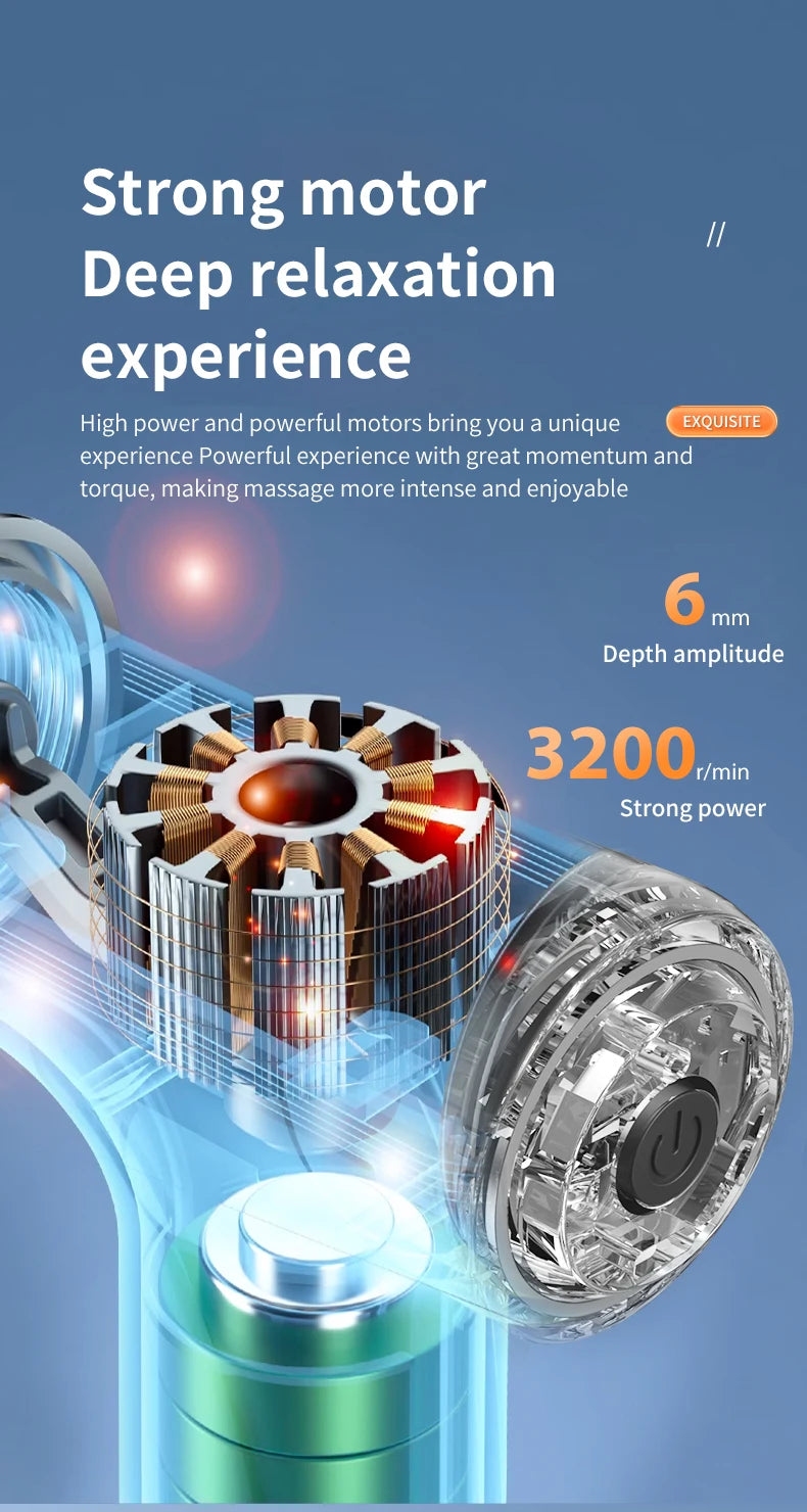 MUKASI Massage Gun with Detachable Extended Handle, Deep Tissue Muscle Massager, Cool Breathing Light, for Muscle Pain Relief