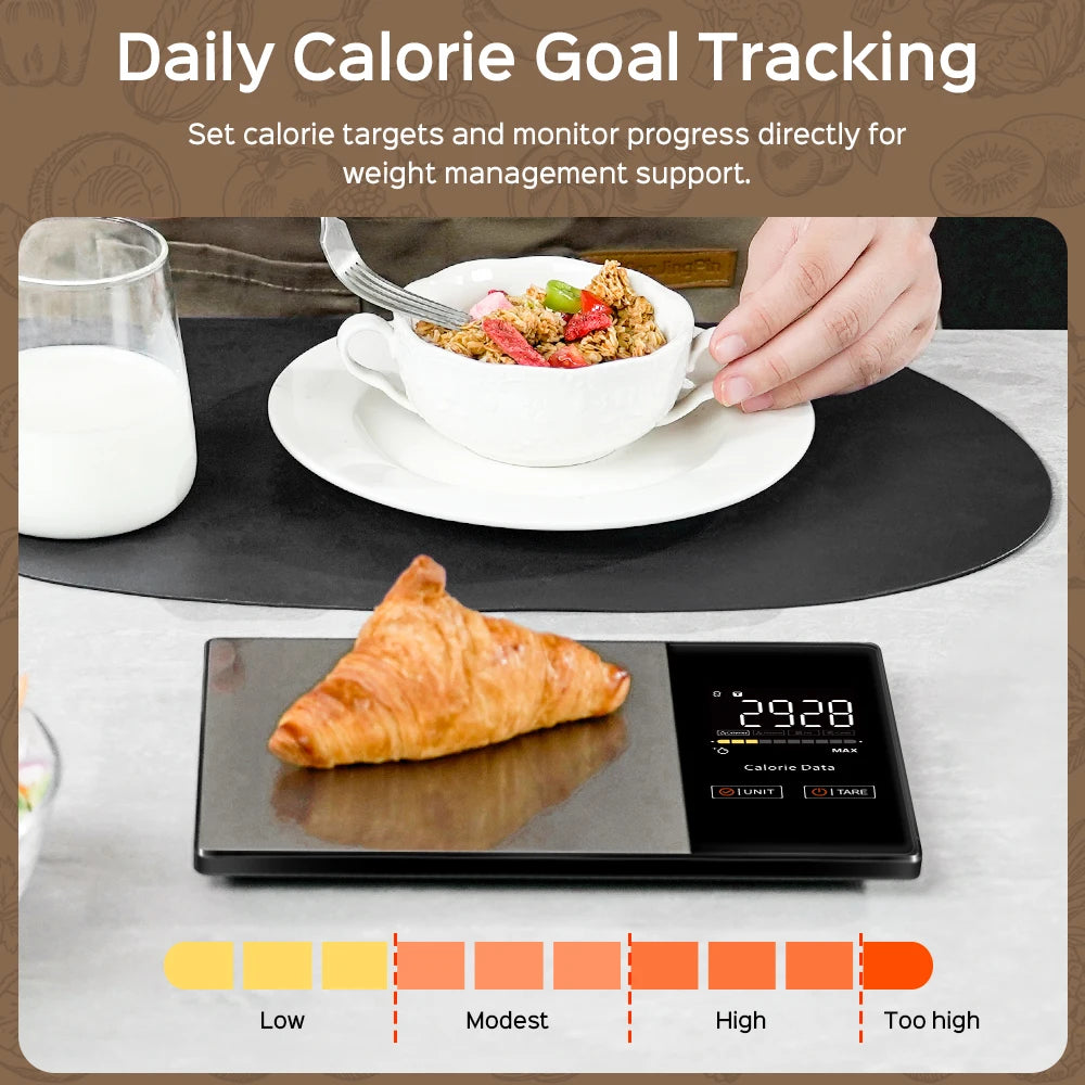 5kg Kitchen Food Scale, Smart Food Calorie Scale Kitchen Cooking Baking Scales, Stainless Steel Nutrition Scale with Free App