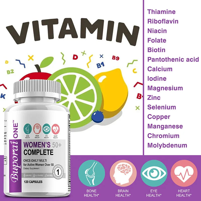Women’s 50+ Complete Multivitamin - Supports Brain, Heart, Digestive and Immune System Health and Boosts Metabolism