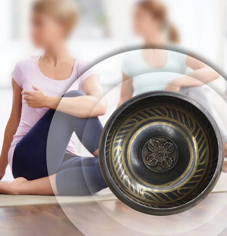 Nepal Tibetan Singing Bowl,Sound Buddhism Nepalese Buddhist Tibet Copper Bowls for Yoga Meditation, Sound Bowl Music Therapy