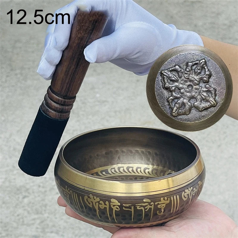 Brass Singing Bowl Tibetan Sanskrit Handmade Yoga Meditation Instrument for Sound Healing Stress Relief Buddha Mindfulness