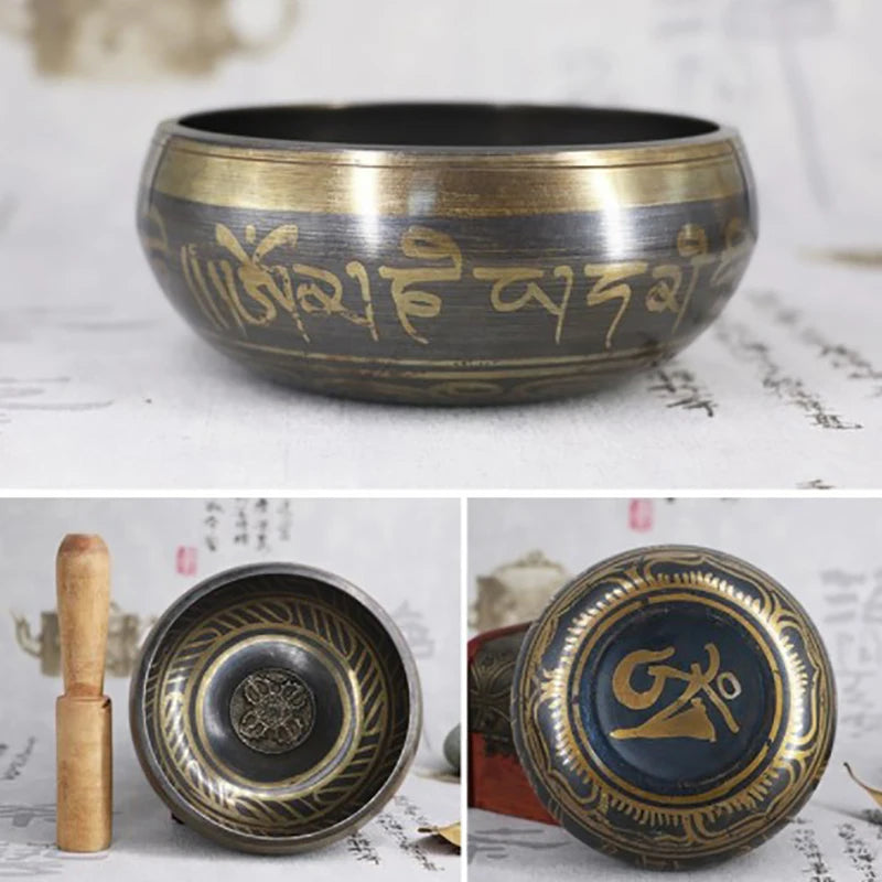 Buddha Sound Bowl Tibetan Bell Yoga Meditation Bowl Metal Singing Bowl Striker Chanting Bowl Brass Chime Handicraft Music