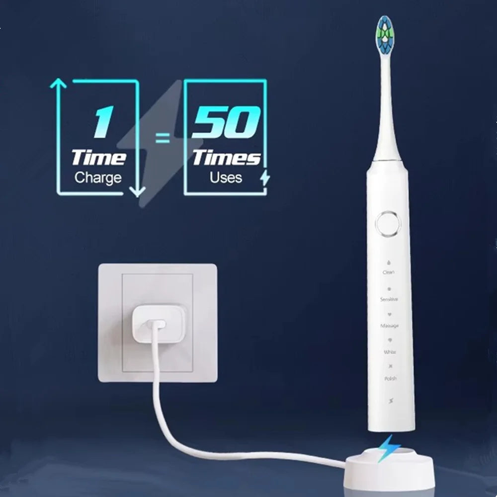 2025 New Electric Toothbrush with 6 Brush Heads and Charging Dock Rechargeable Automatic Ultrasonic IPX7 Waterpoof Toothbrush